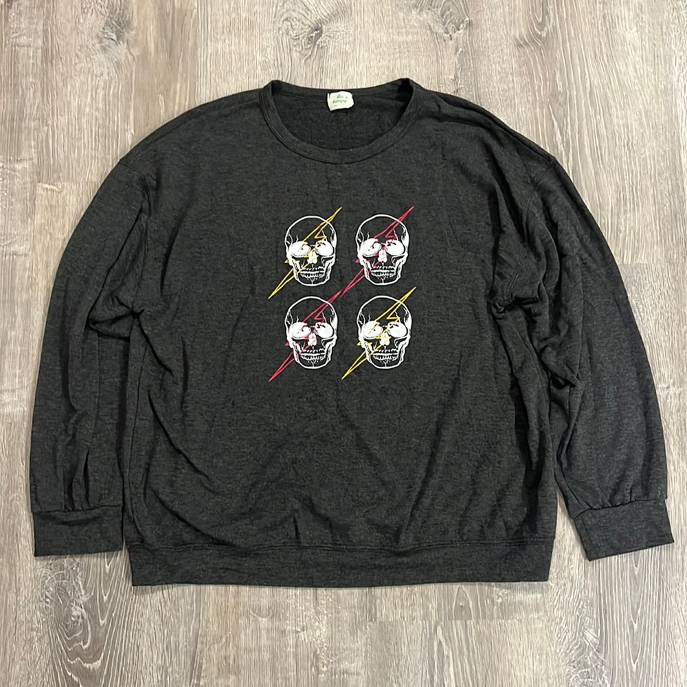 Blue Buttercup Skull Lightning Bolt Stretch Lightweight Sweatshirt